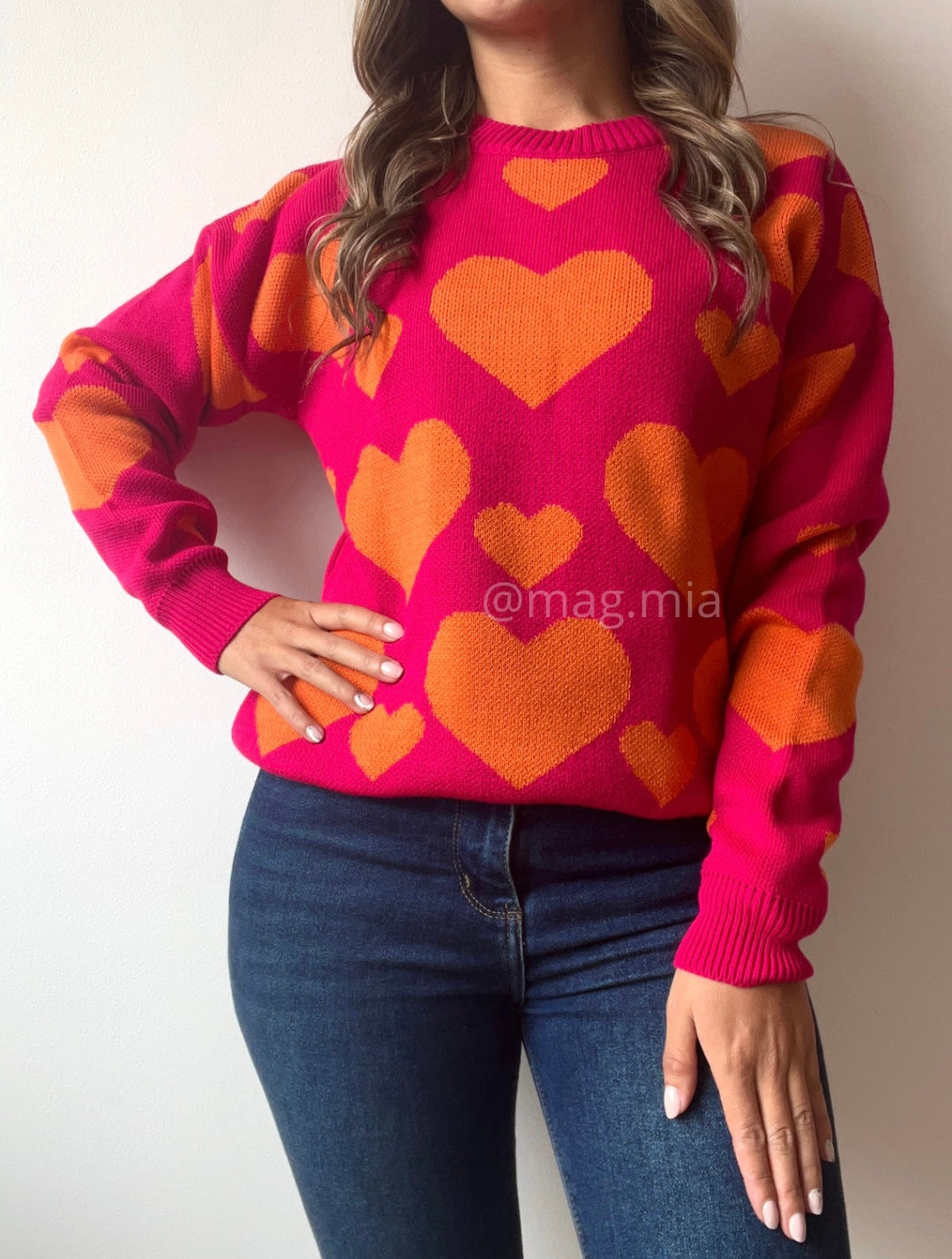 SACO CORAZONES FUCSIA NARANJA