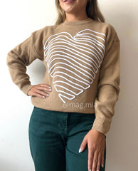 SACO BORDADO CORAZÓN BEIGE CON MARFIL