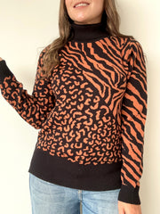 SACO ALTO ANIMAL PRINT CAMEL NEGRO