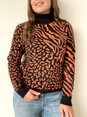SACO ALTO ANIMAL PRINT CAMEL NEGRO