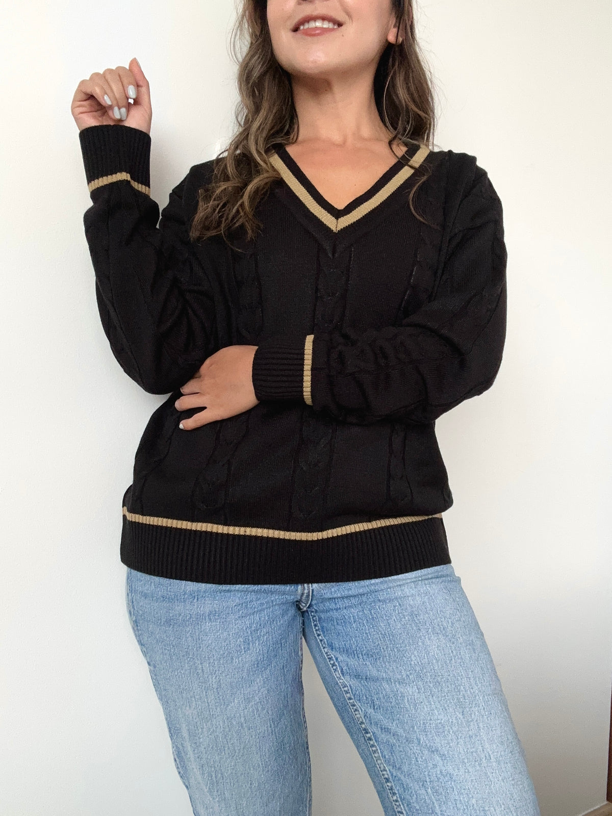 SACO V CLASIC NEGRO BEIGE