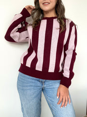 SACO RAYAS VERTICALES VINO CON ROSA