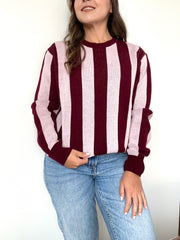 SACO RAYAS VERTICALES VINO CON ROSA