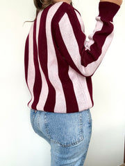 SACO RAYAS VERTICALES VINO CON ROSA