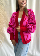 CÁRDIGAN CORAZONES FUCSIA ROJO