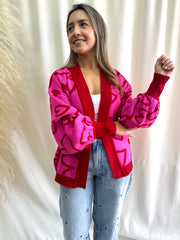 CÁRDIGAN CORAZONES FUCSIA ROJO