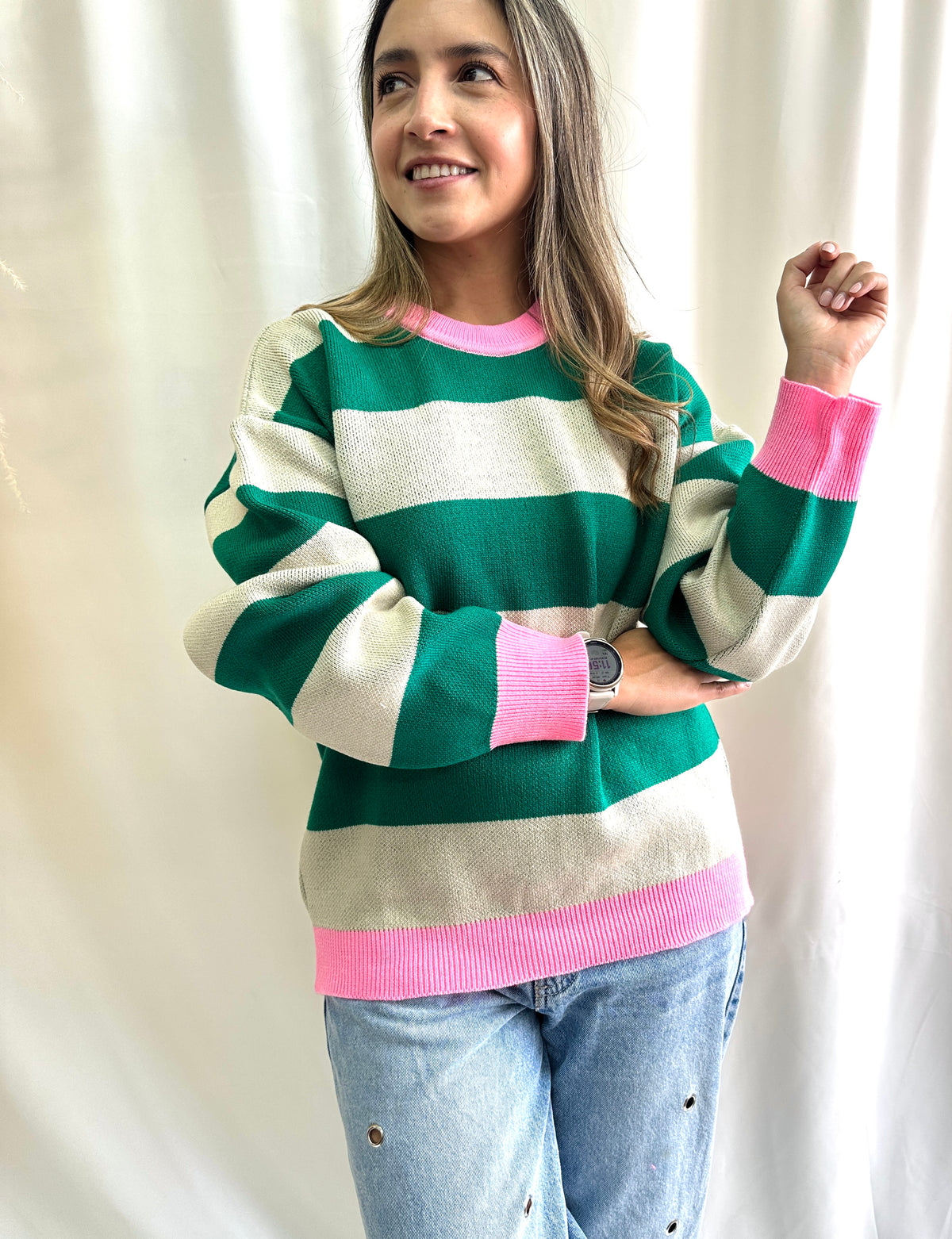 SACO LÍNEAS VERDE ROSADO
