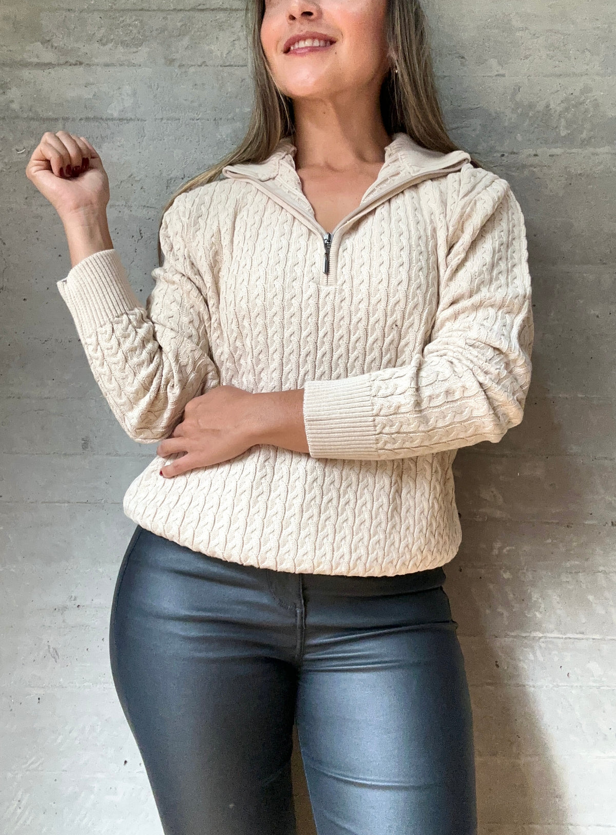 SWEATER BASIC CREMALLERA BEIGE