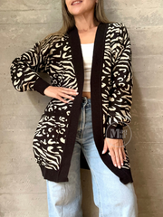 CARDIGAN BOLSILLO ANIMAL PRINT NEGRO
