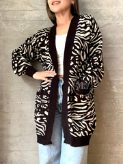 CARDIGAN BOLSILLO ANIMAL PRINT NEGRO