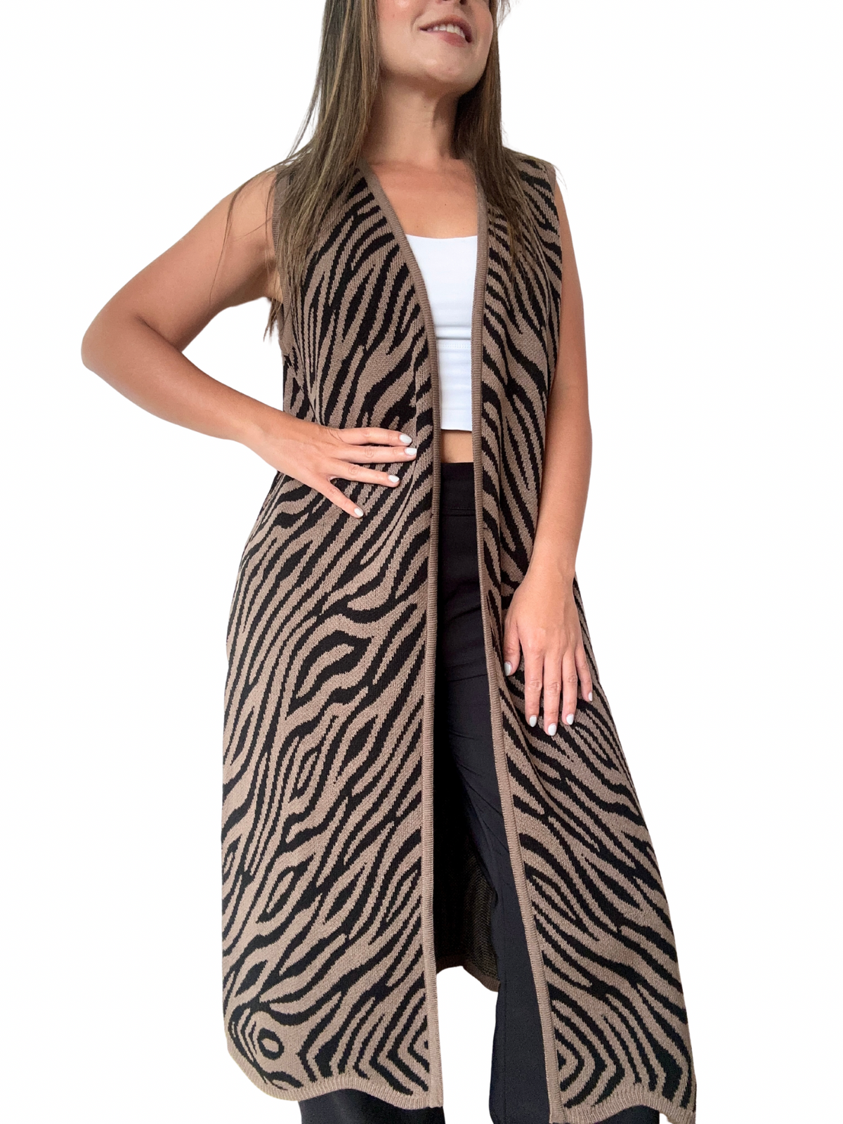 CHALECO CEBRA TAUPE NEGRO