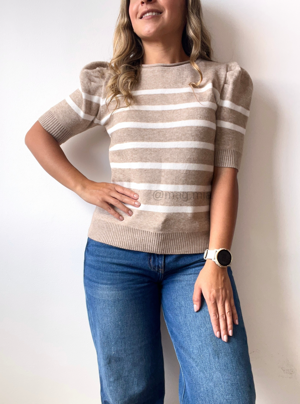 BLUSA RAYAS VISCOSA BEIGE MARFIL