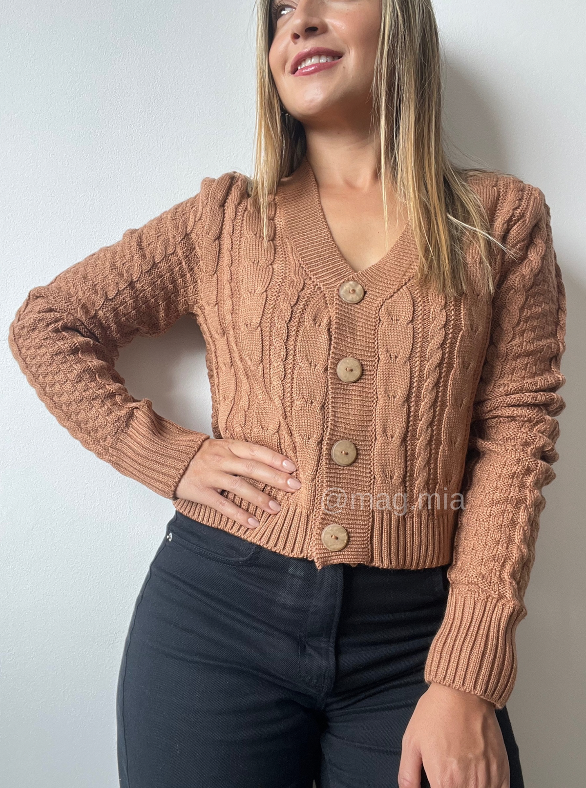 CARDIGAN CORTO UNICOLOR CAMEL