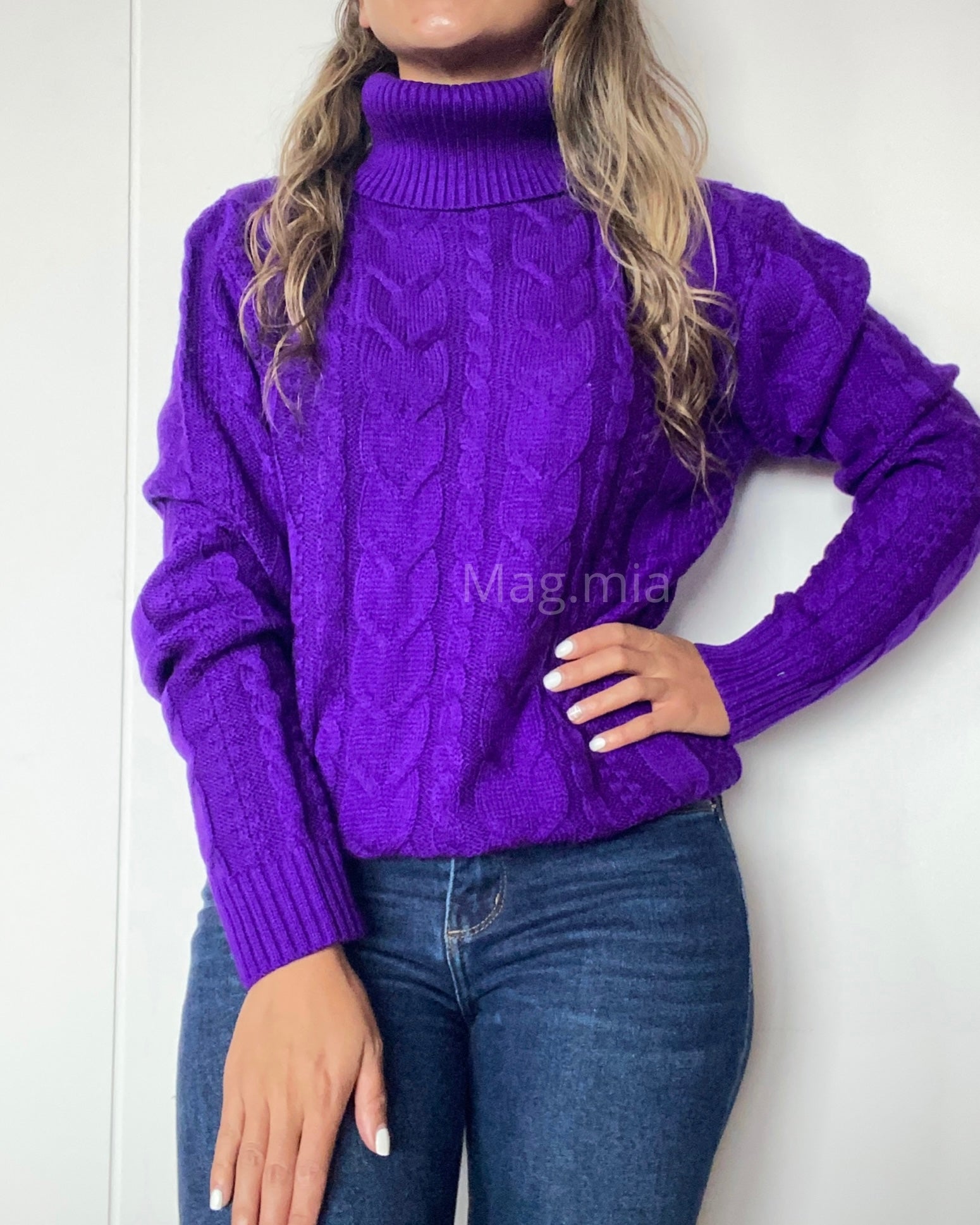 saco cuello tortuga para mujer  tejido en hilo  color morado