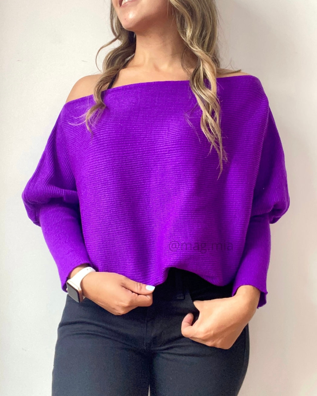 saco tipo murcielago para mujer  tejido en hilo delgado  color morado