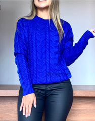 saco cuello redondo para mujer  tejido en hilo  color azul rey